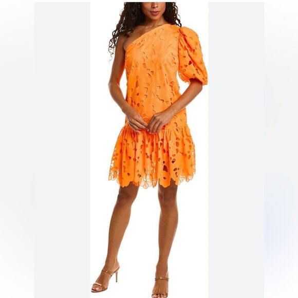 Zac Posen Orange One-Shoulder Dress, US2 - Picture 1 of 16